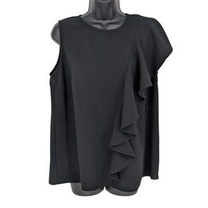 Rachel Roy Asymmetrical Ruffle Top 0X Black Sleeveless Keyhole Side Drape Dressy